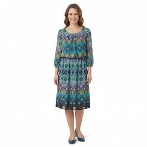 Cato Woman Plus‎ Size 14W Dress Geometric Print Elastic Waist Midi Boho Career